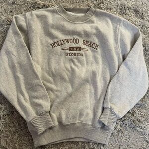 Hollywood Beach Florida Embroidered Crewneck Sweater - Cream